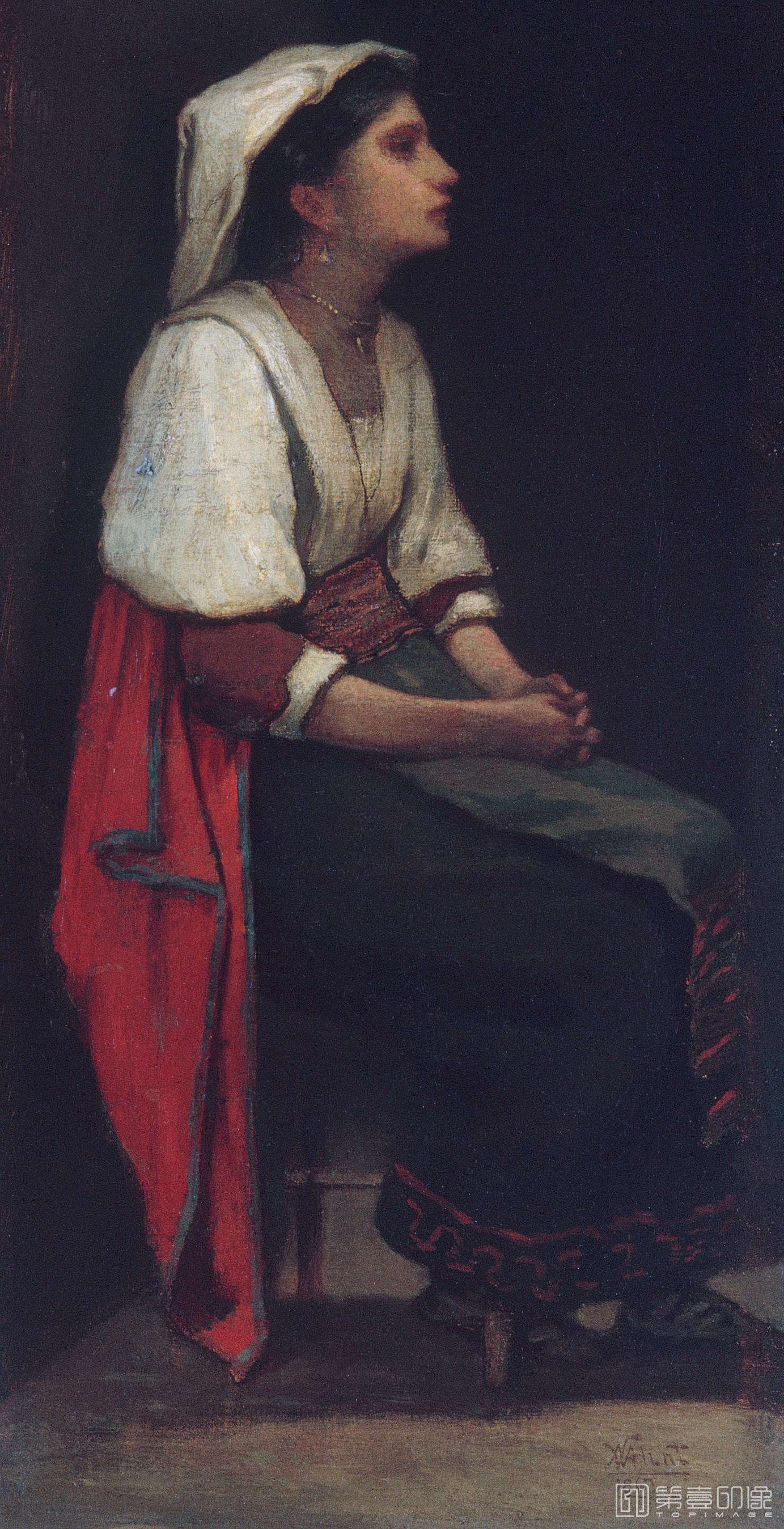 油画-美国纽约大都会美术馆油画藏画-William Morris HuntItalian Girl-2191